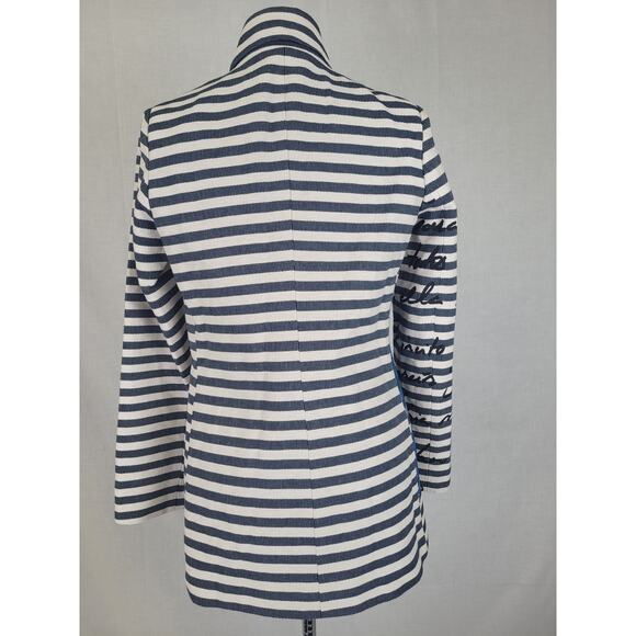 Desigual Mencia Blue & White Striped Double Breasted Blazer Floral Print Sz 38 - Picture 8 of 12